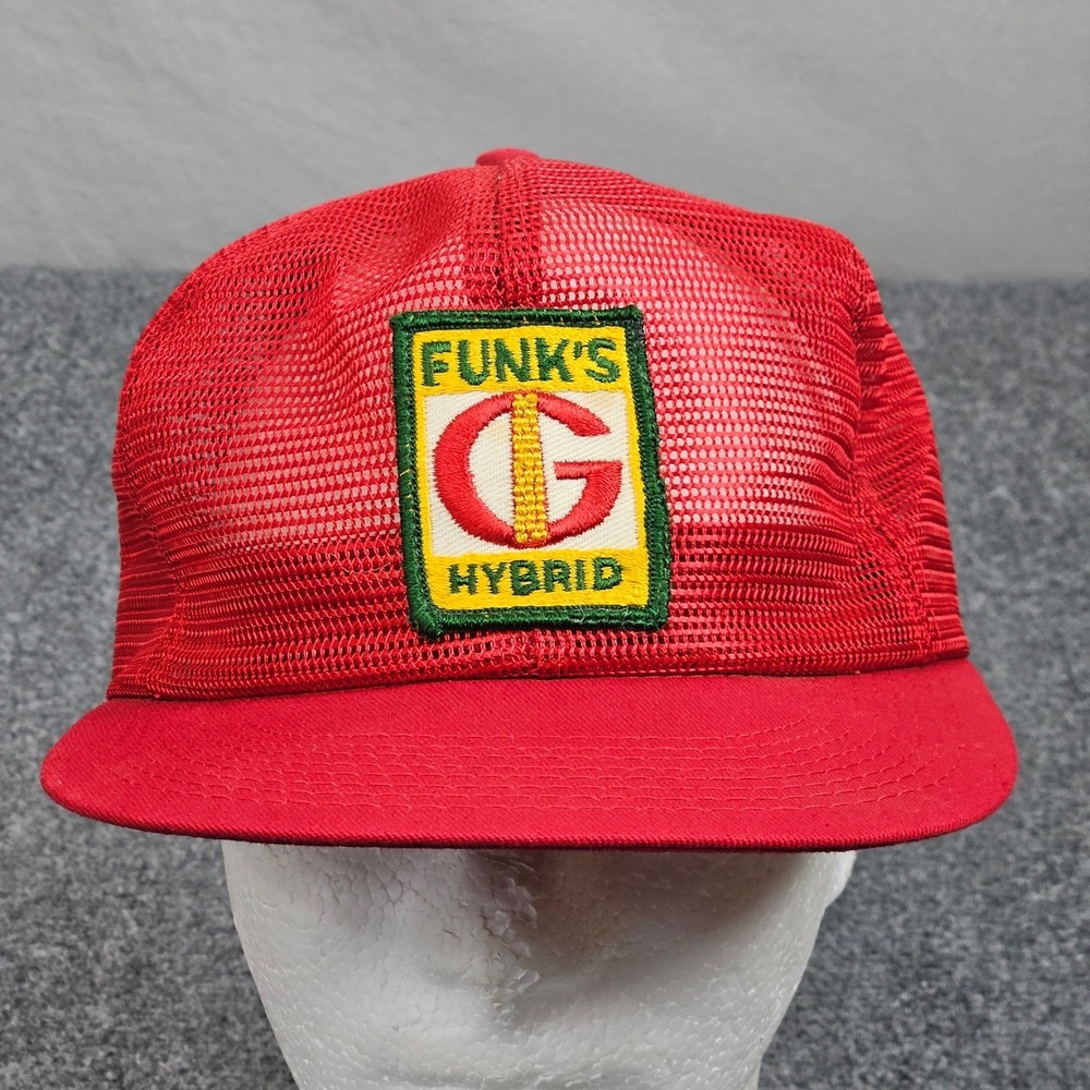 Vintage Red Funks Hybrid Seed Corn Trucker Hat Mens K-Brand Snapback Cap 80s 90s